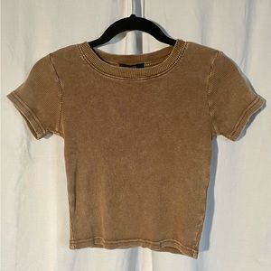 Ribbed Cropped Brown T-Shirt Small Forever 21